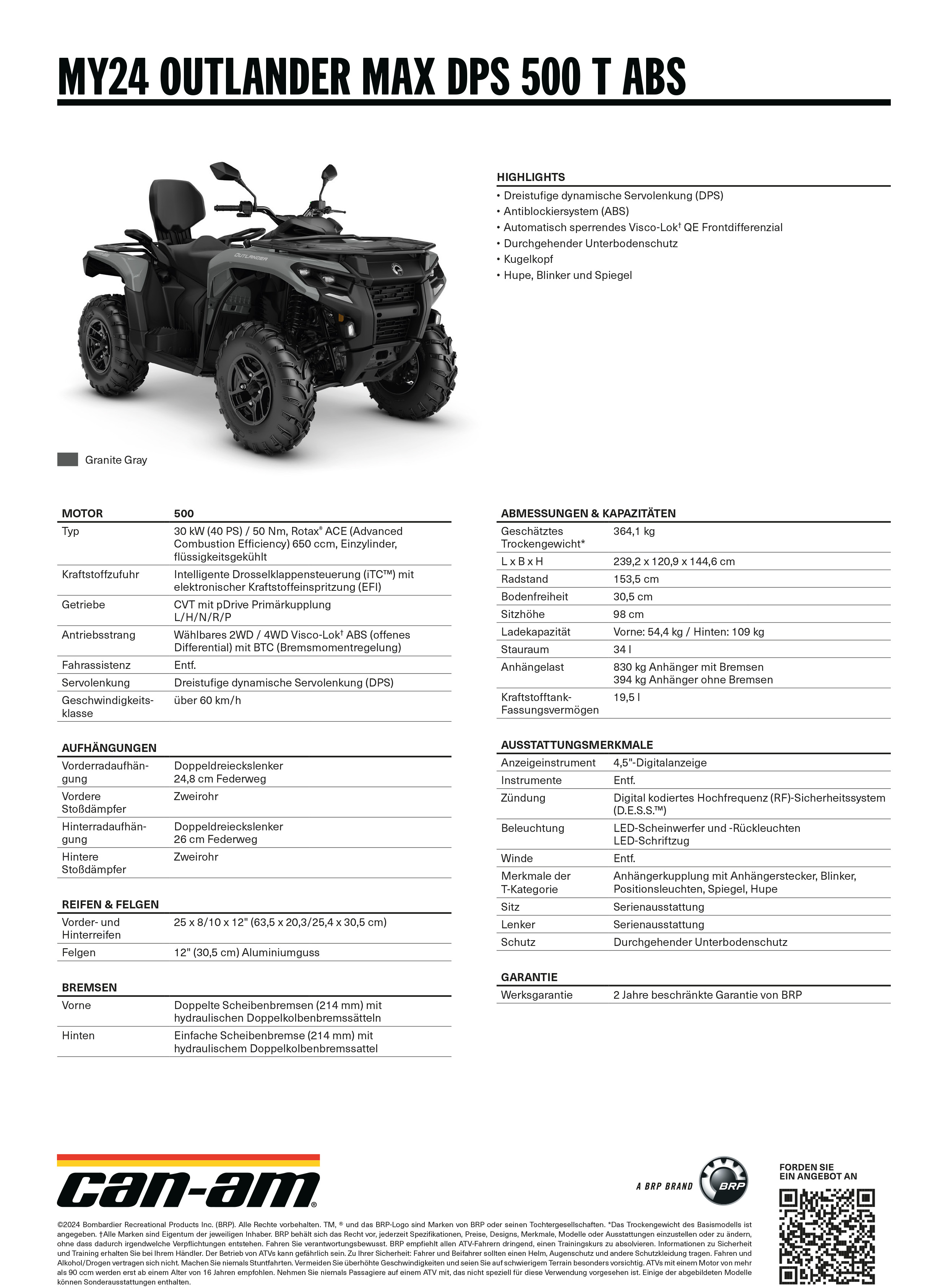 2024 BRP CANAM OUTLANDER MAX DPS T 500 ABS Watzinger Power